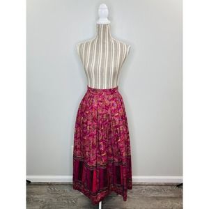 Vintage Suttles & Seawinds Paisley A-Line Pleated Ribbon Skirt Women Medium Boho